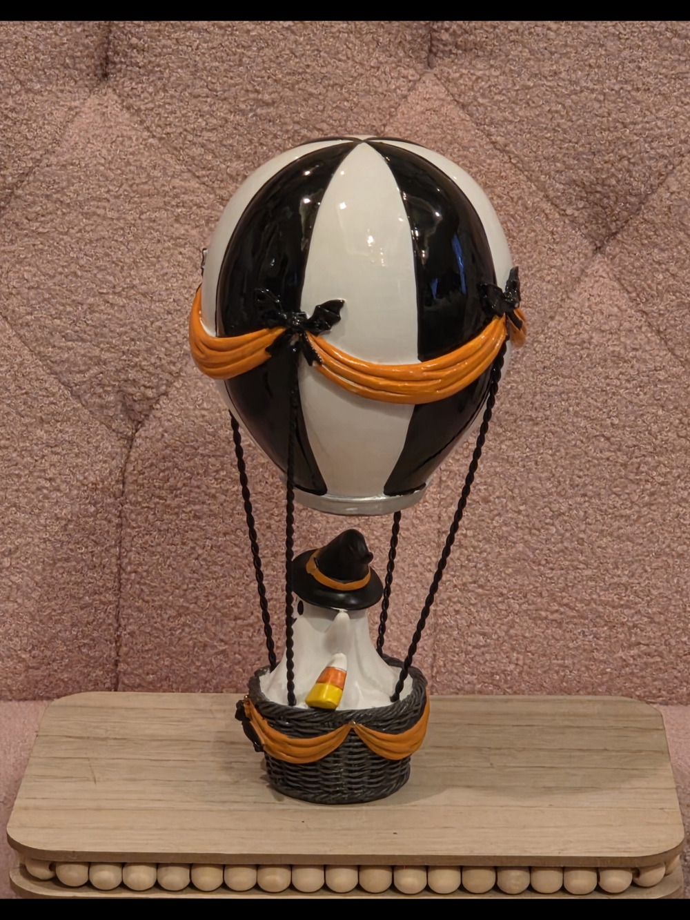 Halloween Ghost Hot Air Balloon Table Accent - Black, White & Orange - Picture 5 of 7